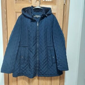 Women's Quilted Hooded Jacket - Navy Blue
